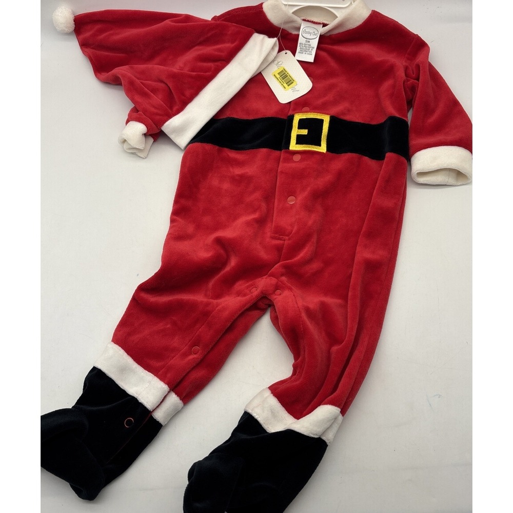 Starting Out Girls Boys SANTA CLAUS One Piece Velour Romper Outfit 9 Month W/hat